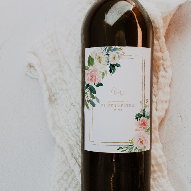 Greenery & Gold Geometric Elegant Wedding Wine Label (Creator Uploaded)