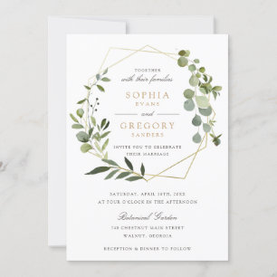 Greenery Gold Geometric Frame Elegant Wedding Invitation