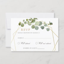 Greenery Gold Geometric Frame Elegant Wedding RSVP