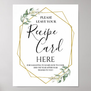 Greenery gold geometric leave recipe card sign