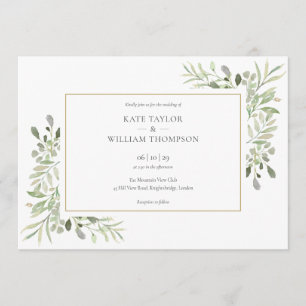 Greenery Gold Geometric Photo Landscape Wedding  Invitation