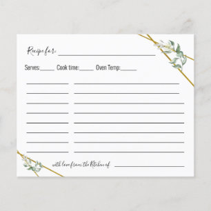 Greenery gold geometric Recipe card