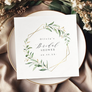 Greenery Gold Geometric Rustic Bridal Shower Napkin