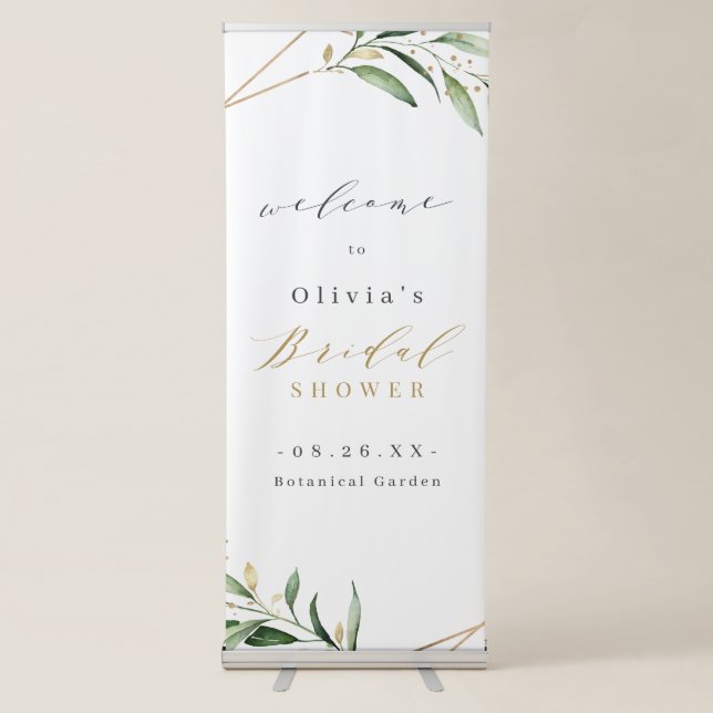 Greenery Gold Geometric Rustic Bridal Shower Sign  (Front)