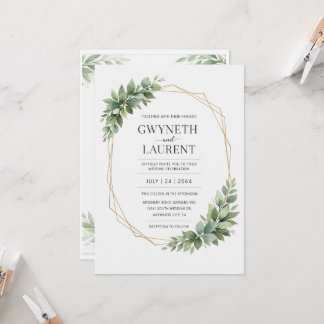 Greenery Gold Geometric Rustic Wedding Invitation