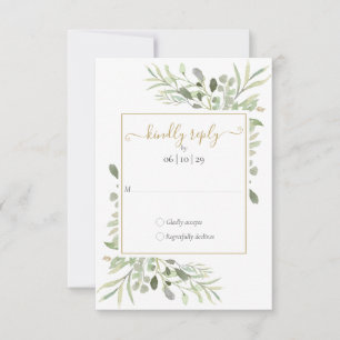 Greenery Gold Geometric Script Wedding RSVP Card