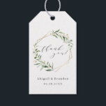 Greenery Gold Geometric Thank You Rustic Wedding Gift Tags<br><div class="desc">Rustic watercolor botanical foliage greenery design with faux gold foil leaves and geometric frame,  and trendy thank you script,  simple and elegant,  great for summer rustic wedding,  spring botanical garden wedding. 
See all the matching pieces in collection</div>