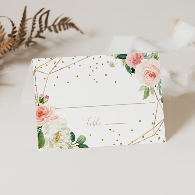 Greenery & Gold Geometric Wedding Place Card (Creator Uploaded)