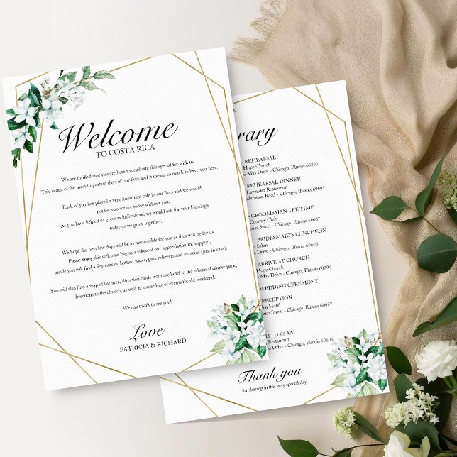 Greenery Gold Geometric Wedding Weekend Itinerary Invitation (Creator Uploaded)