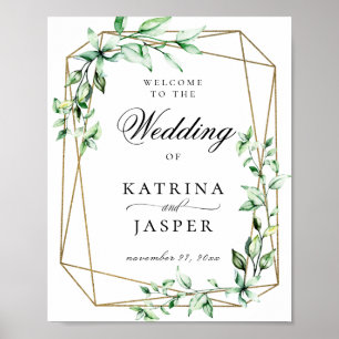 Greenery Gold Geometric Wedding Welcome Poster