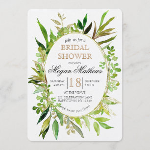 Greenery & Gold Leaf Bridal Shower Invitation