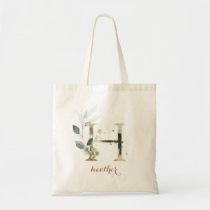 Greenery Gold Leaf Foliage Personalised Letter "H" Tote Bag