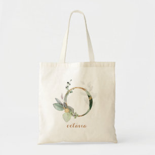 Greenery Gold Leaf Foliage Personalised Letter "O" Tote Bag
