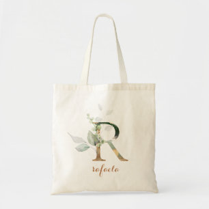 Greenery Gold Leaf Foliage Personalised Letter "R" Tote Bag