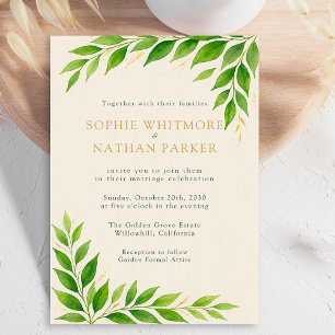 Greenery Gold Leaf Watercolor Wedding Invitation