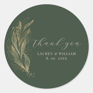 Greenery Gold Leaf Wedding Thank You Classic Round Sticker
