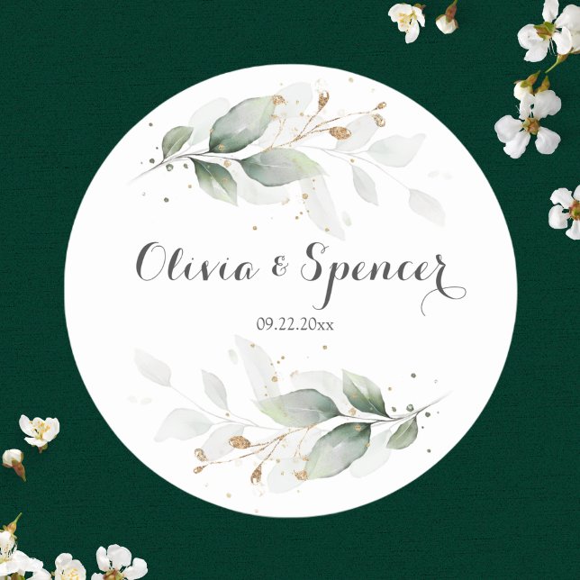 Greenery Gold Leaves Botanical Wedding Stickers (Creator Uploaded)
