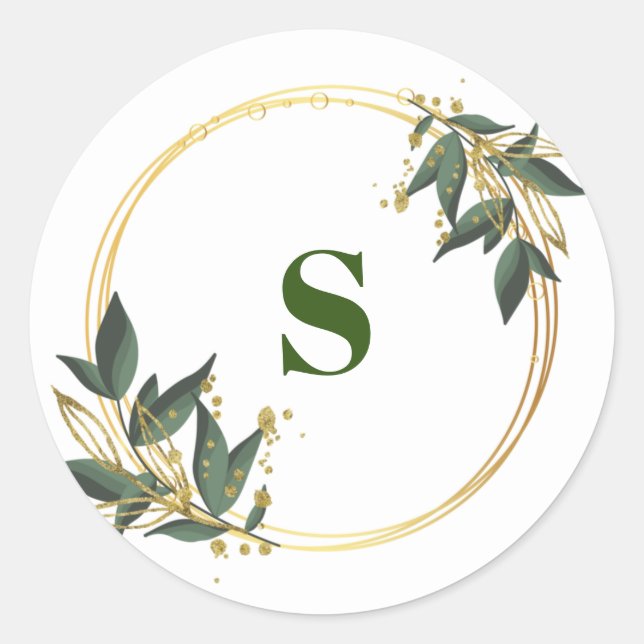 Greenery gold leaves Classic Round Sticker (Front)