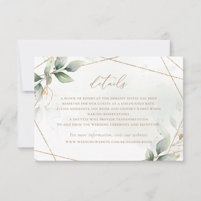 Greenery Gold Leaves Geometric Wedding Details Invitation (Front)