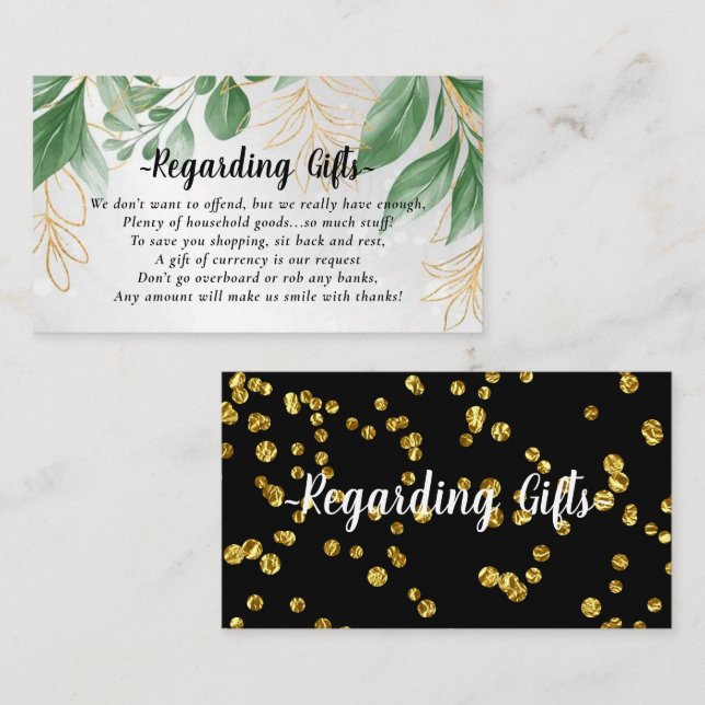 Greenery Gold Leaves Honeymoon Fund Cards (Front/Back)