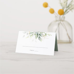 Greenery Gold Leaves Watercolor Elegant Place Card