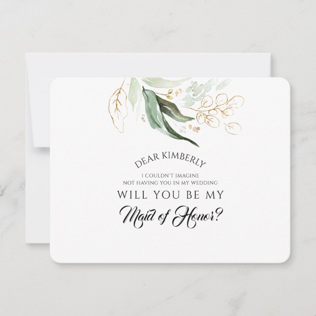 Greenery Gold Maid of Honour / Bridesmaid Proposal Invitation (Front)