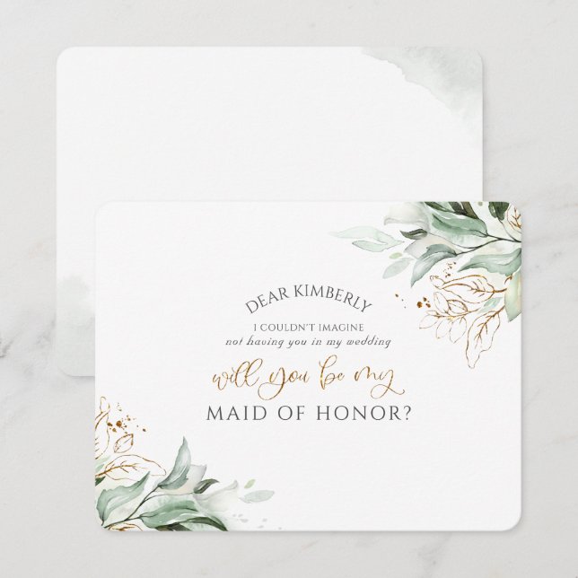 Greenery Gold Maid of Honour / Bridesmaid Proposal Invitation (Front/Back)