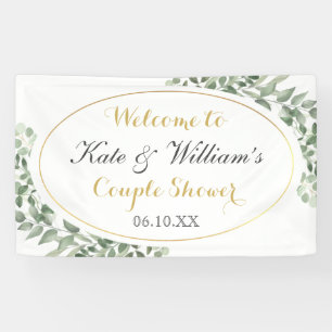 Greenery Gold Monogram Elegant Couples Shower Banner