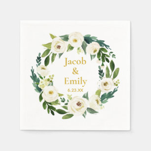 Greenery Gold Personalised Names Date Wedding Napkin