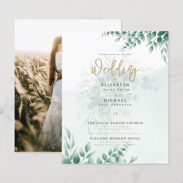 Greenery Gold PHOTO Wedding Invite BUDGET (Front/Back)