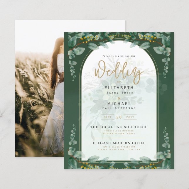 Greenery Gold PHOTO Wedding Invite BUDGET (Front/Back)