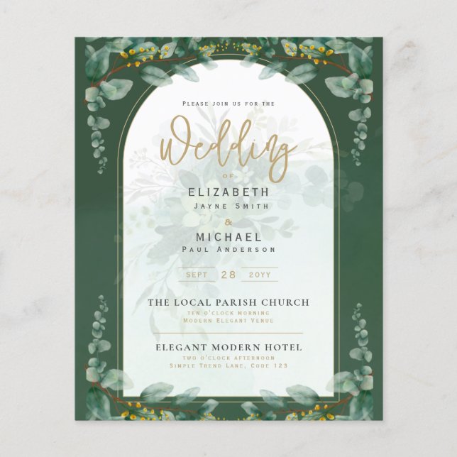 Greenery Gold PHOTO Wedding Invite BUDGET Flyer (Front)