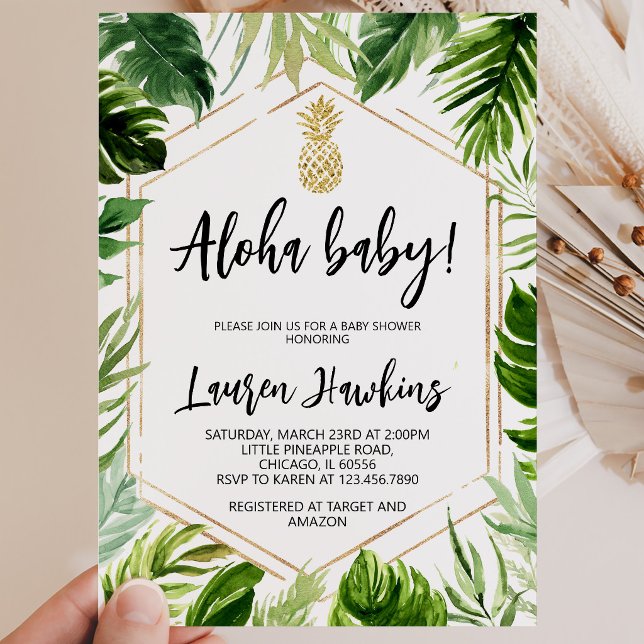 Greenery Gold Pineapple Baby Shower Invitation (Creator Uploaded)