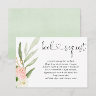 Greenery gold pink book request books for baby enc enclosure card