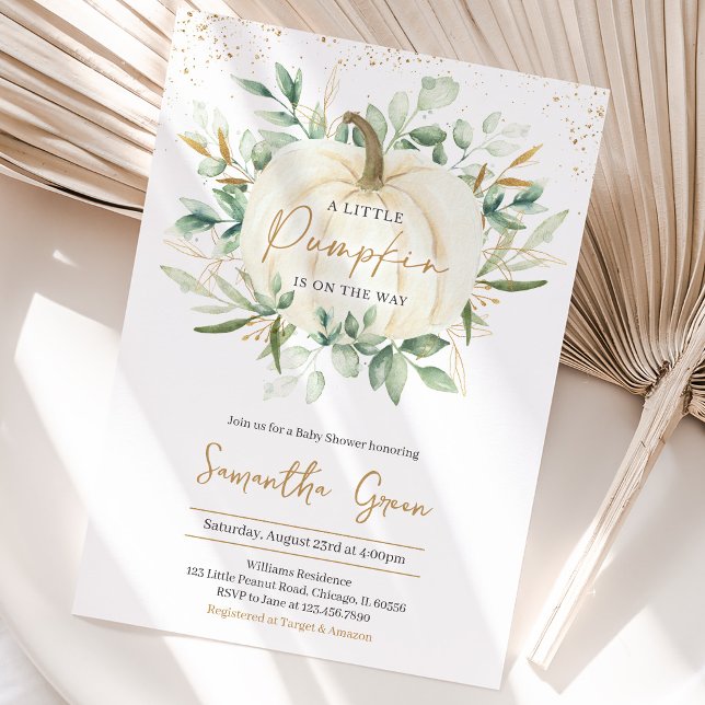 Greenery Gold Pumpkin Baby Shower Invitation (Creator Uploaded)