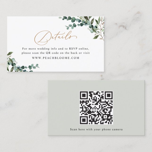 Greenery Gold QR Code Wedding Enclosure Card (Front/Back)
