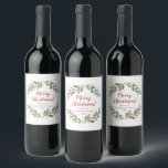 Greenery gold red holly elegant Christmas Wine Label<br><div class="desc">For more advanced customisation of this design,  simply select the "Customise It" button above!</div>