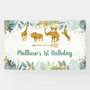 Greenery Gold Safari Animal Birthday Banner