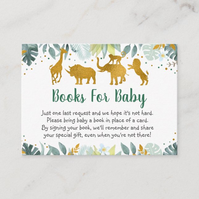 Greenery Gold Safari Baby Shower Book Request Enclosure Card (Front)