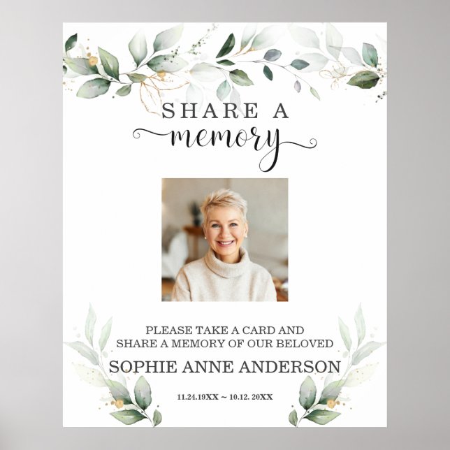 Greenery Gold Share a Memory Funeral Sign (Front)