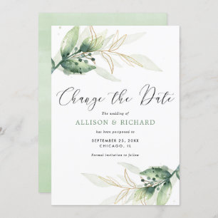 Greenery gold simple Change the Date wedding Invitation