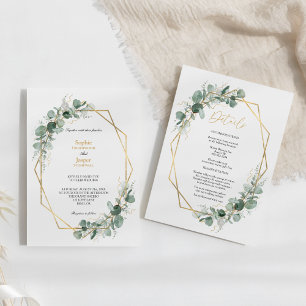 Greenery Gold Simple Details All In One Wedding Invitation