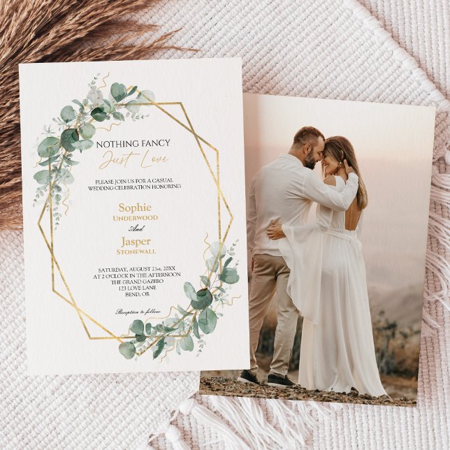 Greenery Gold Simple Nothing Fancy Photo Wedding Invitation (Creator Uploaded)