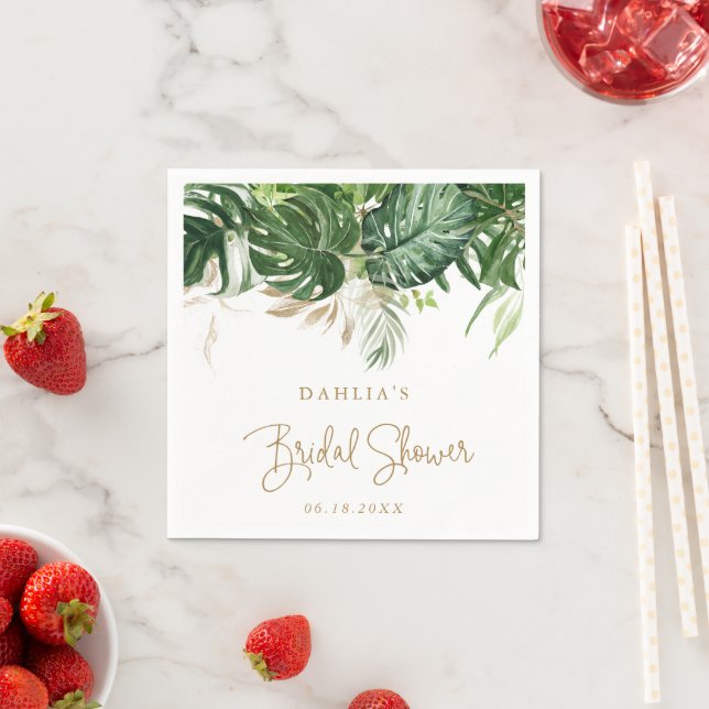Greenery Gold Tropical Elegant Bridal Shower Napkin (Insitu)