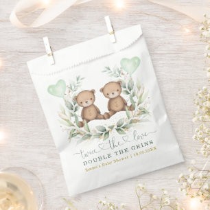 Greenery Gold Twin Teddy Bear Balloon Baby Shower Favour Bags