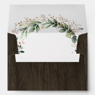 Greenery Gold Watercolor Boho Wood Grain Wedding Envelope