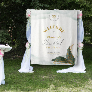 Greenery Gold Watercolor Bridal Shower Welcome Tapestry