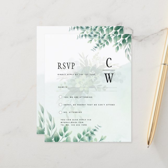 Greenery Gold Wedding Eucalyptus RSVP QR CODE (Front/Back In Situ)