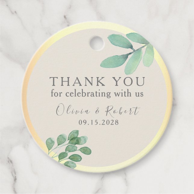 Greenery Gold Wedding Favour Tags (Front)