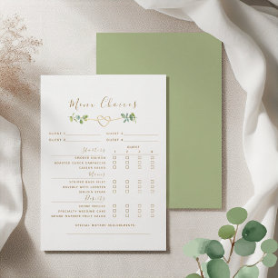 Greenery Gold Wedding Menu Choices Card